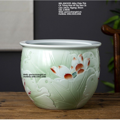 Mẫu Chậu (Ang) Thả Cá, Thả Hoa, Trồng Sen Cảnh Họa Tiết Vẽ Tay Hoa Sen Cá